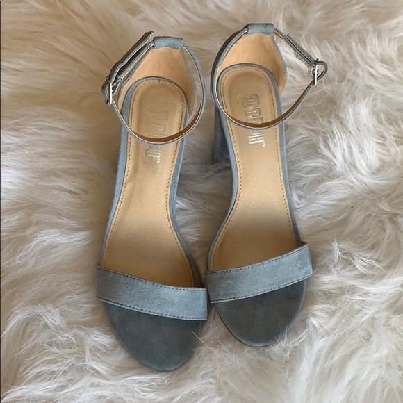 light blue suede block heels